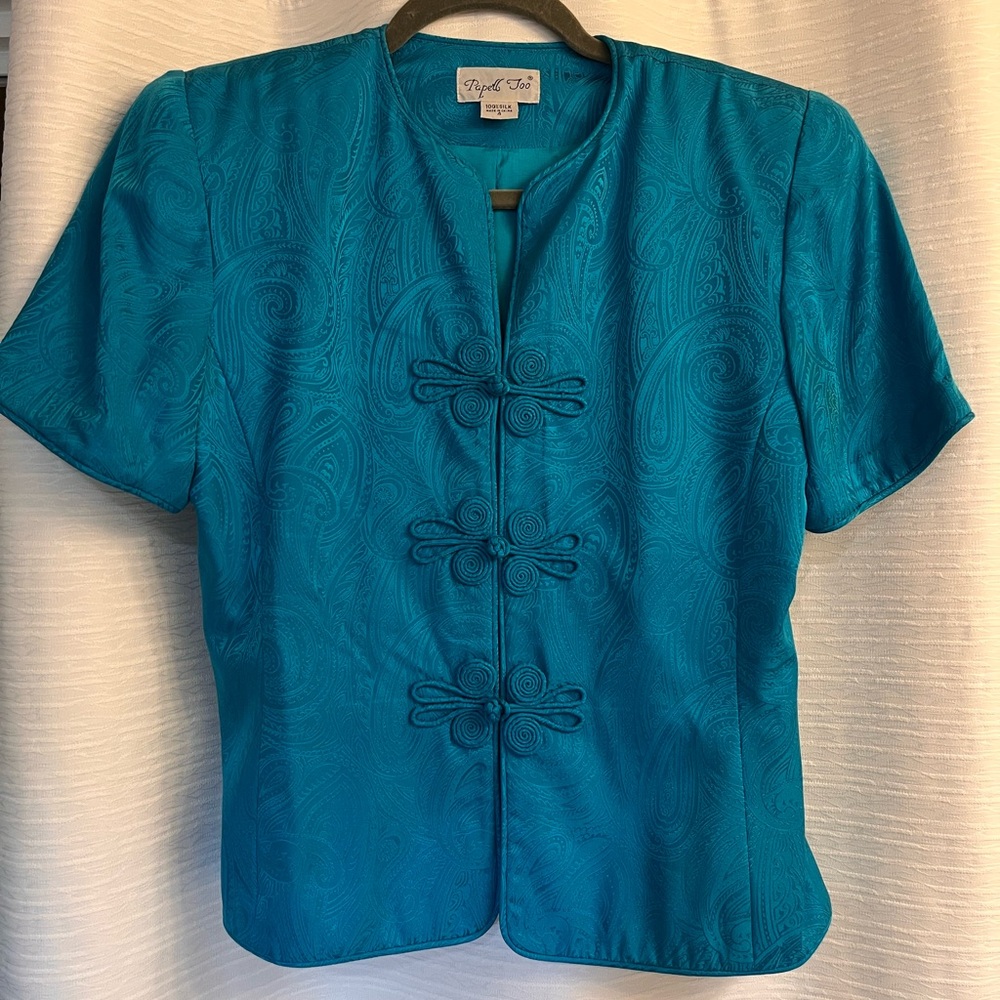 Alfred Dunner Blue Short Sleeve Buttoned Blouse
